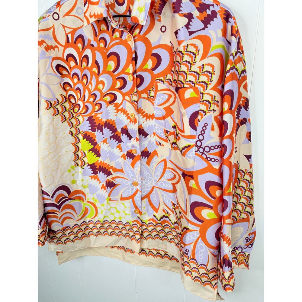 Zara Floral Paisley Button Down Shirt Small 70s Retro Hippie Bandana Print - Picture 4 of 9